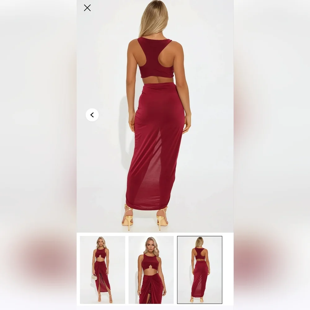 Fashion Nova Burgundy High-Low Skirt - Picture 2 of 3